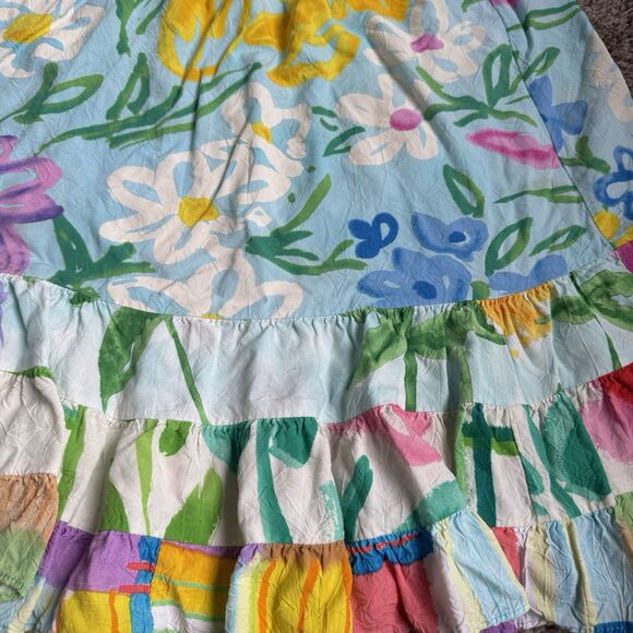 Vintage Jan’s World Multi colored bright Floral Tropical Ruffle Midi Skirt Sz 12 - Picture 2 of 4